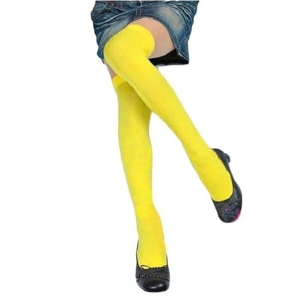 Chaussettes Sexy en coton au dessus du genou, 1 paire, bas haut de cuisse, mince, coloré, noir, gris, blanc, , Long, directe: yellow