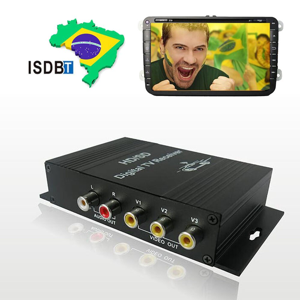 Digitale tv-ontvanger auto mobiele monitor isdb-t tuner 4 video-uitgangen één seg antenne terrestrische zuid-amerikaanse fta televisie