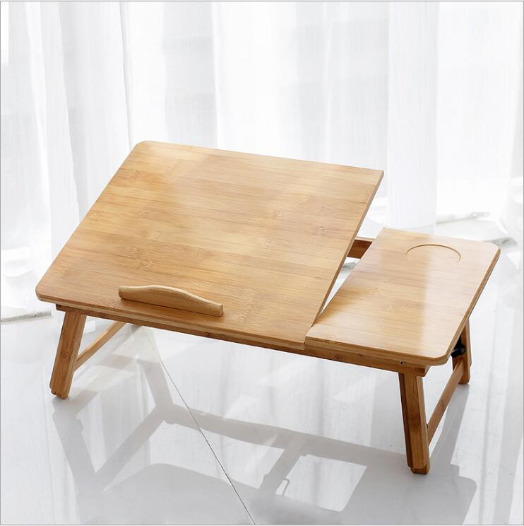 Adjustable Bamboo Notebook Table Lazy Bed Folding Desk Studying Desk Small Dining Table with drawer: M size
