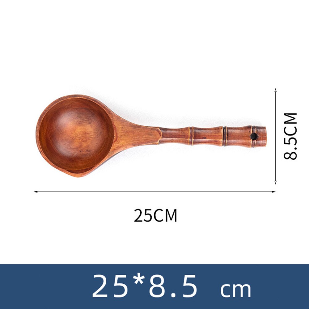Cucharas grandes de madera para sopa, cuchara de cocina de estilo japonés, cucharón duradero, utensilios de cocina con mango largo: Dark color