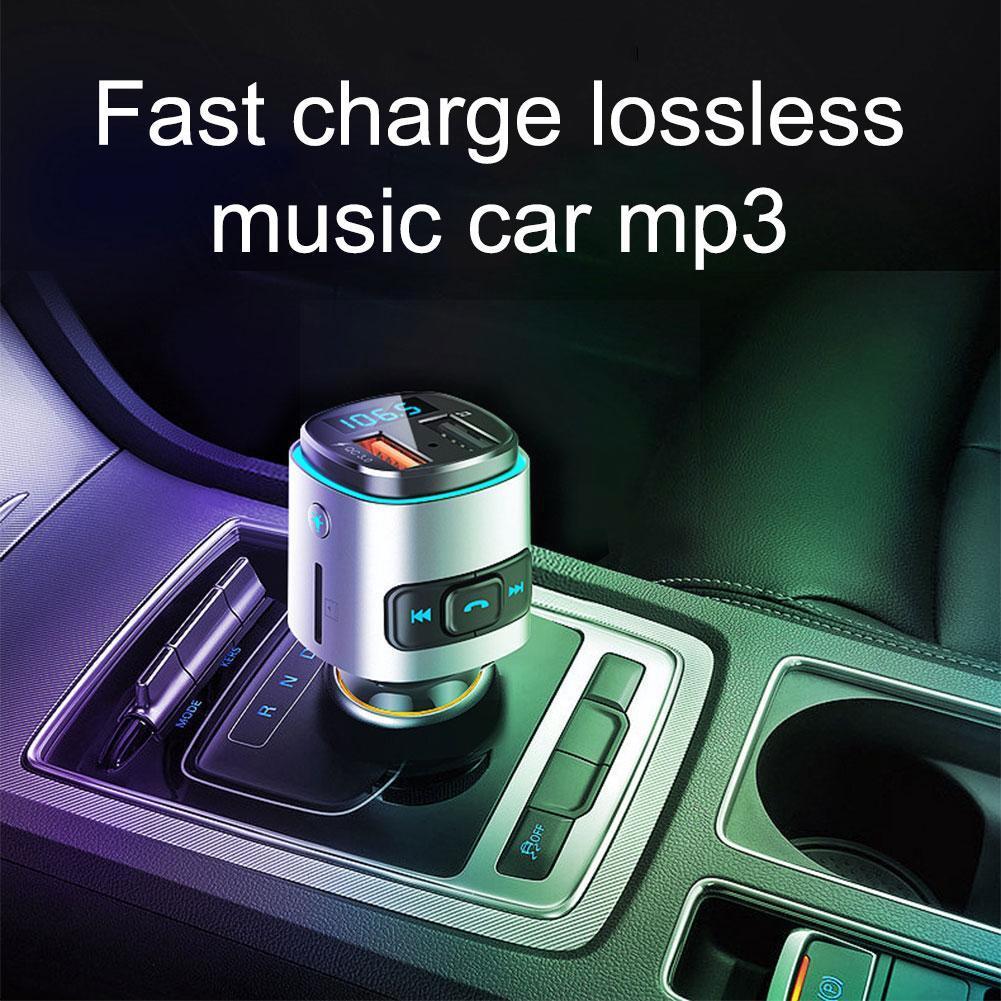 7 Color Car Mp3 Bluetooth -compatible Player Modulator Light Dual Car Fast Ambient USB Music Charger Adapter Charging Playe I7B2