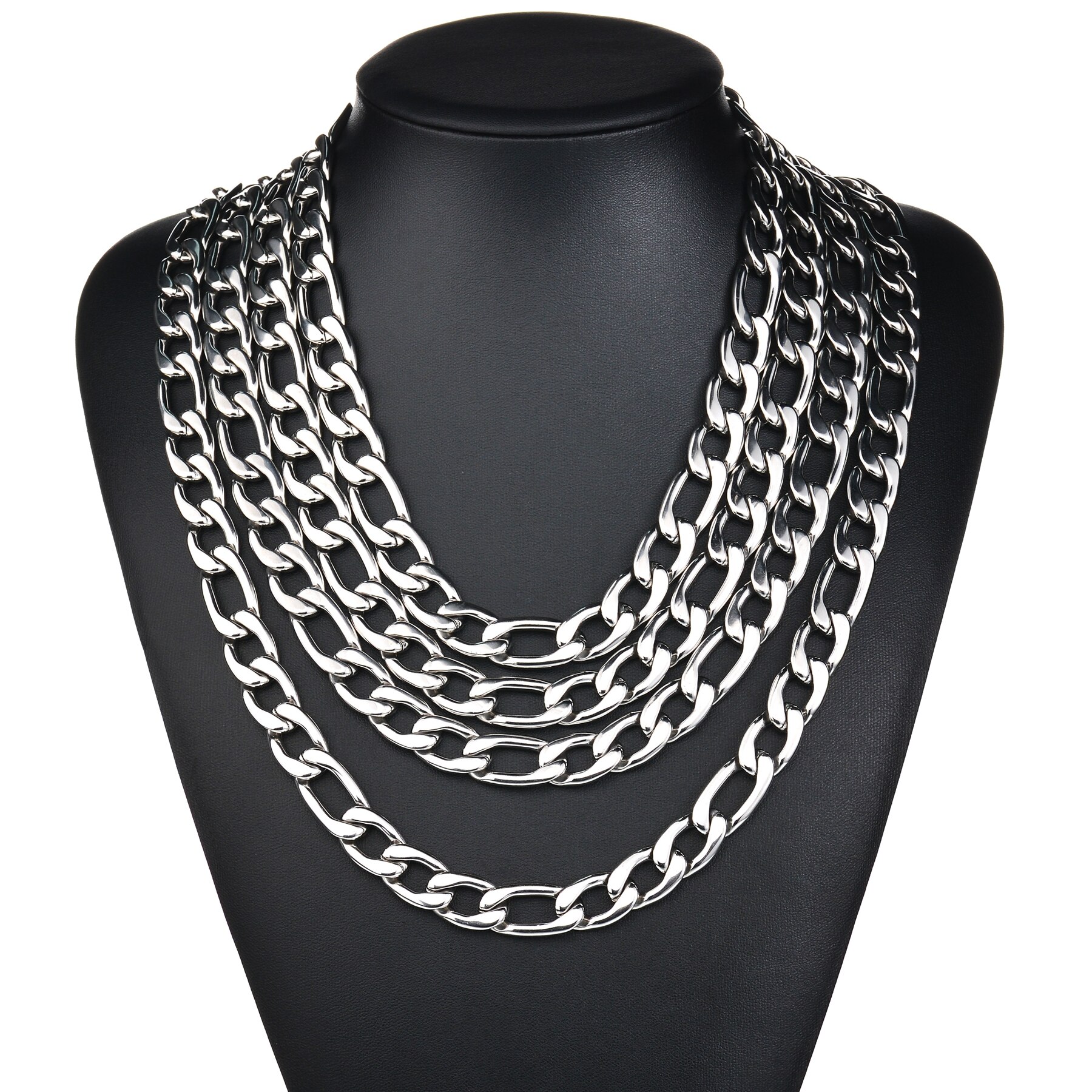 Sifisrri Punk Men 5/9/13mm Stainless Steel Three to One NK Chain Necklace Silver Color Solid Chains Unisex Wrist Jewelry