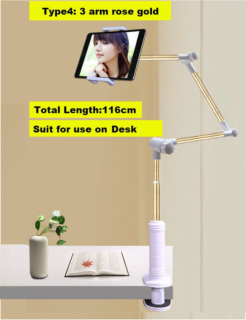 Folding Long Arm Tablet Phone Holder Stand For IPad 5-13 Inch Strong Lazy Bed Desktop Phone Mount For IPhone 11 X Living Bracket: type 4 gold
