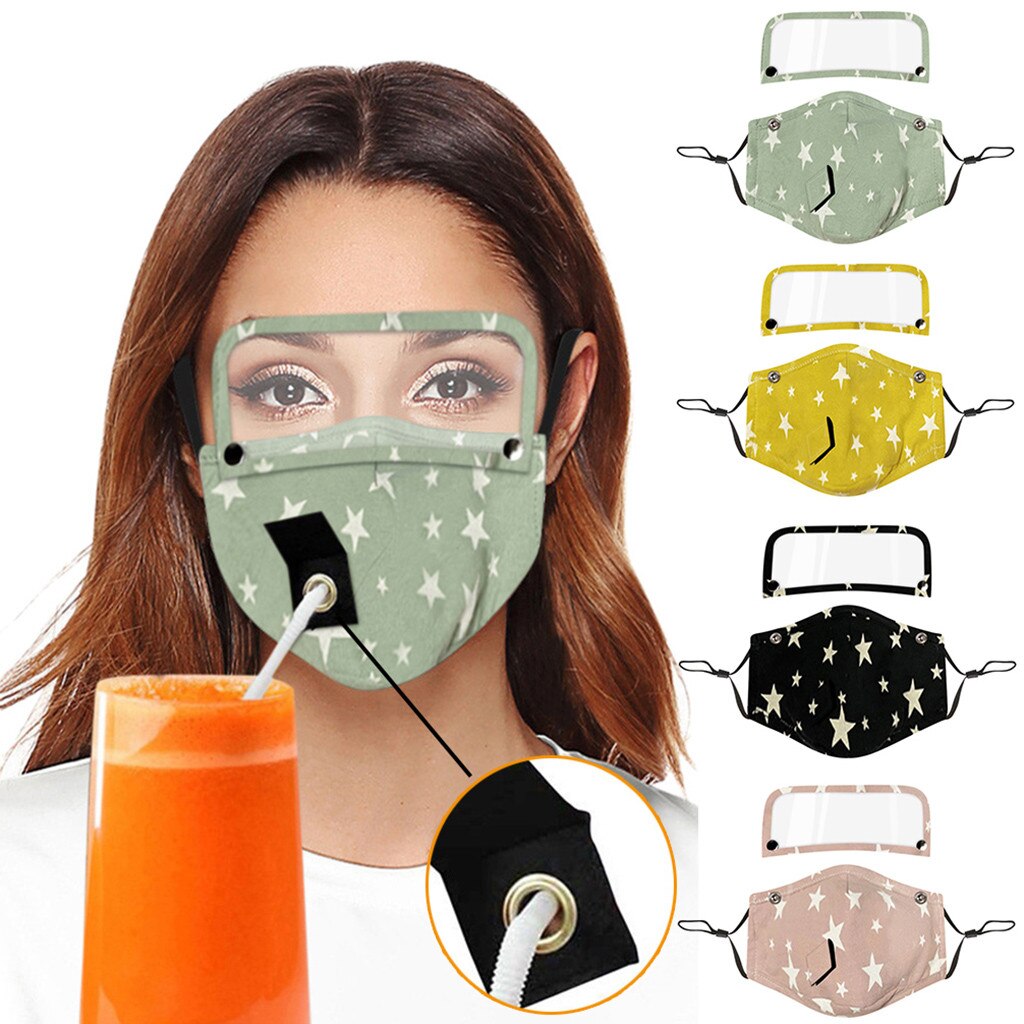 Masque facial à boire réutilisable adulte avec trou pour la paille et les yeux détachables