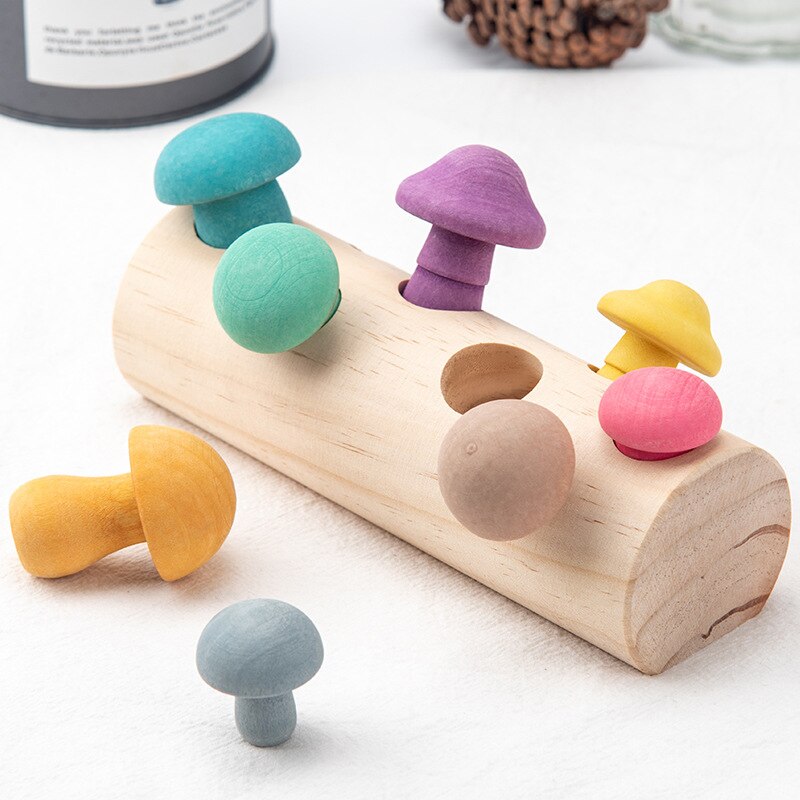 Puzzle Mushroom Picking Game Wood Developmental Shape Matching Assembly Grasp Matching Grasping Ability