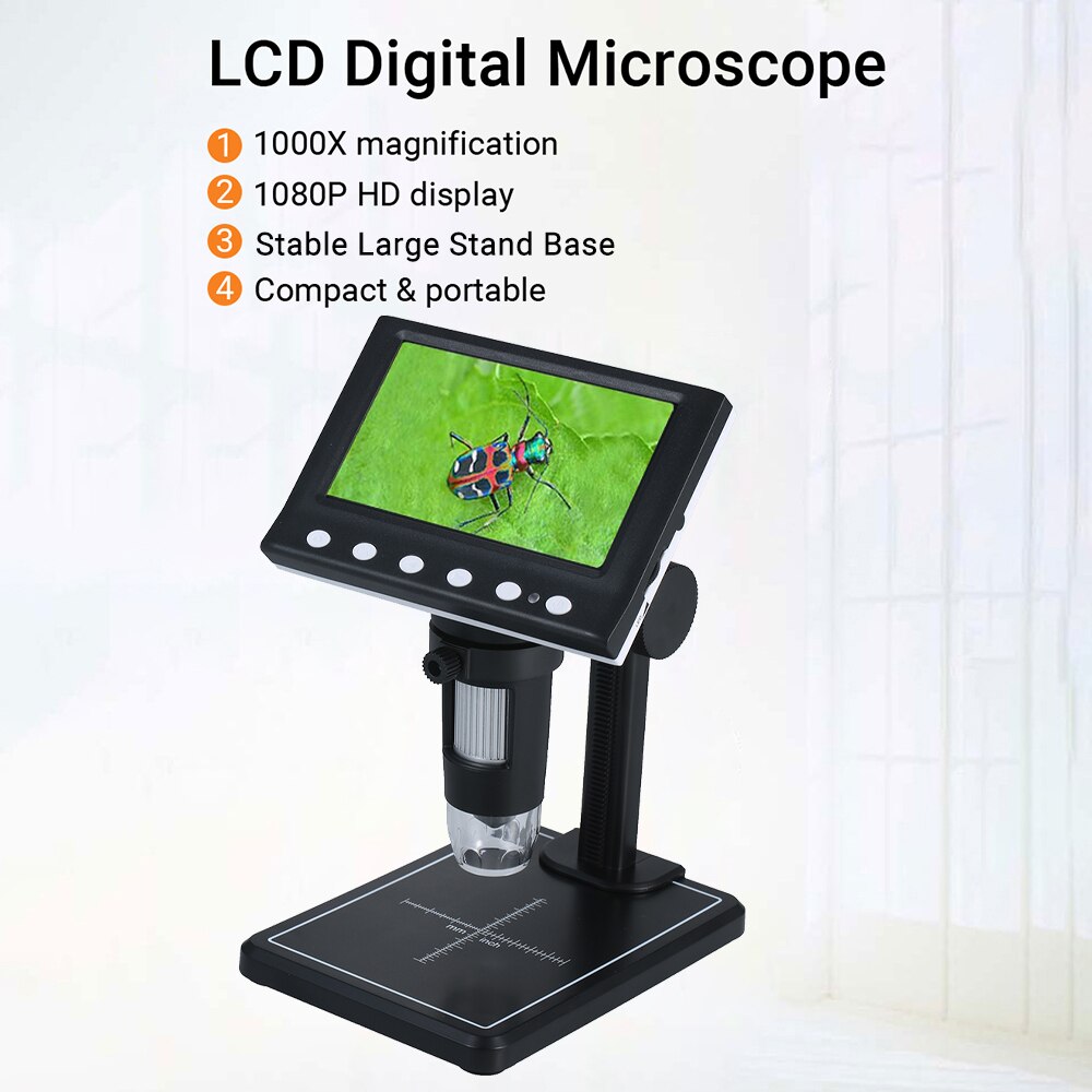 Digital Microscope 4.3-in 1000X Magnification LCD Microscope Portable Electronic Microscope Video Camera 8 Adjustable LED Light