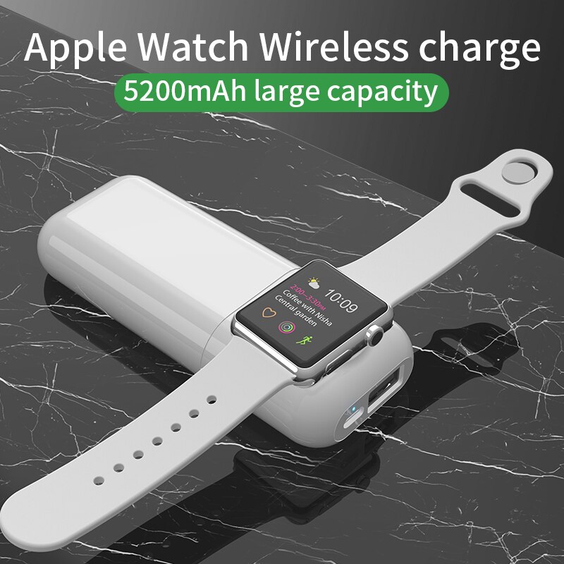 5200Mah Draadloze Snelle Oplader Voor Apple Horloge Dual Port Uitgang Draagbare Magnetische Iwatch Power Bank Voor Iphone X/8 Plus/7 Plus