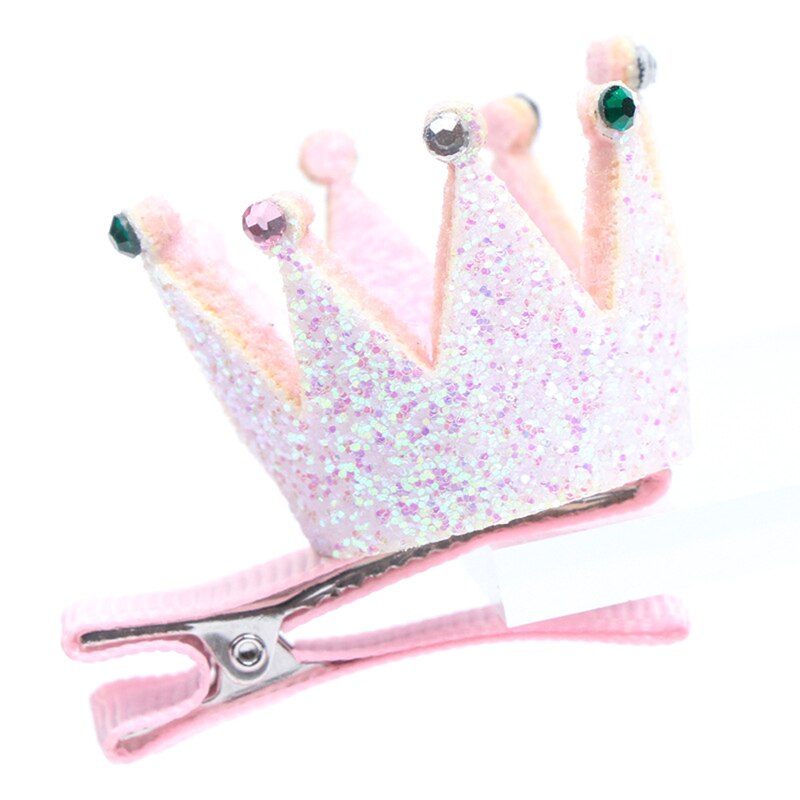 Pinzas para el pelo de corona de cuero sintético brillante, Mini horquilla de cumpleaños para niños, pasador de Tiara de princesa brillante rosa, plateado y dorado: WT