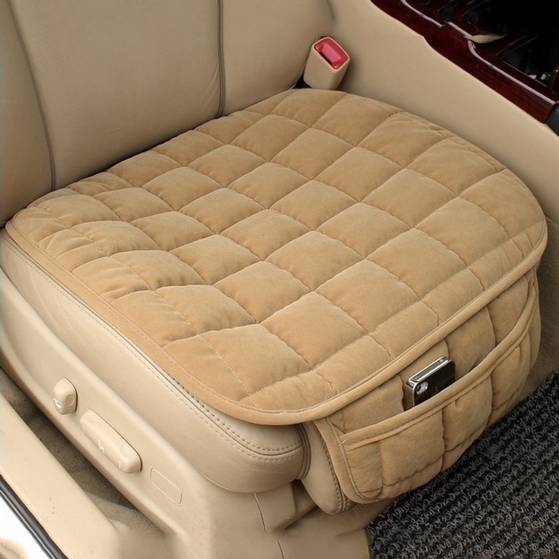 Universele Winter Warm Auto Seat Cover Kussen Anti-Slip Voorzijde Stoel Zetel Ademend Pad Car Seat Protector Stoelhoezen voor Auto 'S: Beige