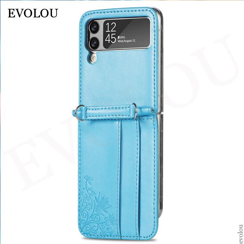 Crossbody Leder Halsband Tas für Samsung Galaxis Z kippen 3 5G - Brieftasche Kartenhalter Hülle: Für sm -f711b / Blau