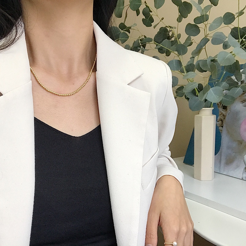 Silvology sterling 925 prata redonda grânulo gargantilha colar cor de ouro personalidade elegante colar para mulheres jóias de escritório charme