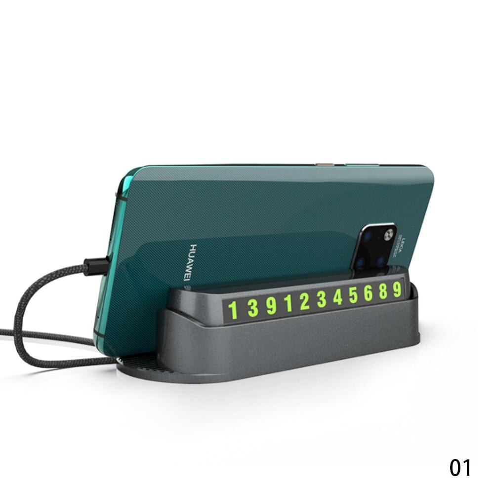 Soporte de teléfono móvil parada de aparcamiento temporal, placa de tarjeta de número de teléfono oculta, tarjeta de teléfono magnética luminosa: Negro