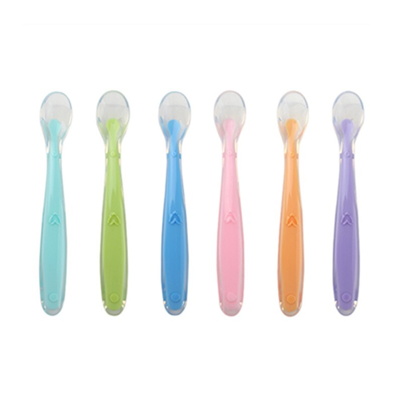 Venda quente do bebê macio colher de silicone doces temperatura de cor sensing colher infantil crianças alimentos colher de alimentação do bebê ferramentas