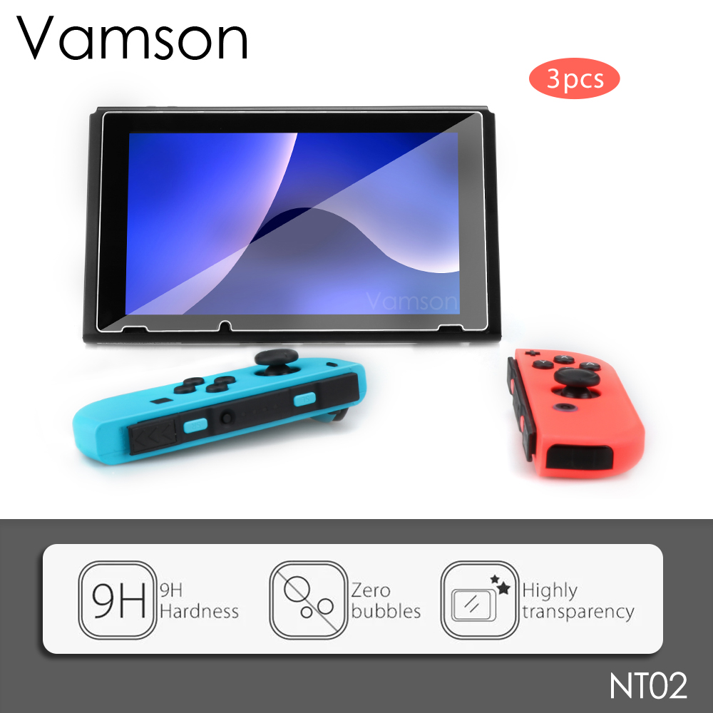 Vamson für Schalter Zubehör 1-3Stck Schutz Glas für Nintendo Swich Gehärtetem Bildschirm Schutz mit Reinigungs Tuch NT02