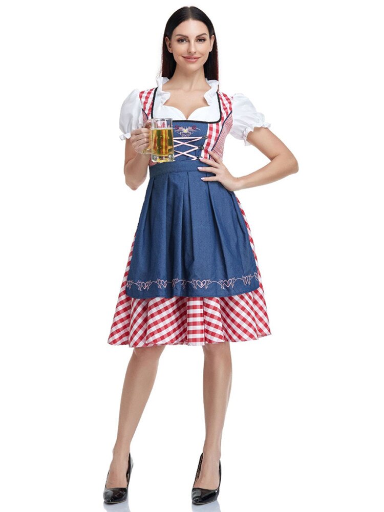 Robe traditionnelle allemande à carreaux de pour femmes adultes, tenue de fête fantaisie pour Halloween Cosplay