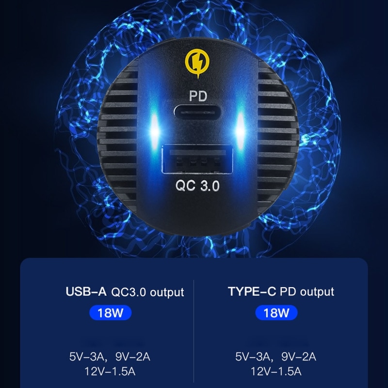 12V 24V QC3.0 USB 18W Tipo C PD Veloce Caricabatteria Da Auto per Auto SUV Barca Marine
