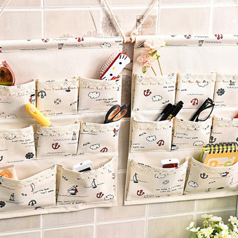 Organizador colgante de pared de puerta para baño, bolsillos de almacenamiento, algodón y lino, 6/8