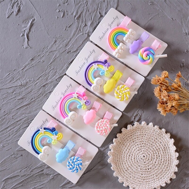 Hair Pins Baby Beauty Hair Pin Accessories Hairclips for Girls Rainbow Cheap 3pcs/set Cute Cloud Lollipop Kids Hairpins Headwear