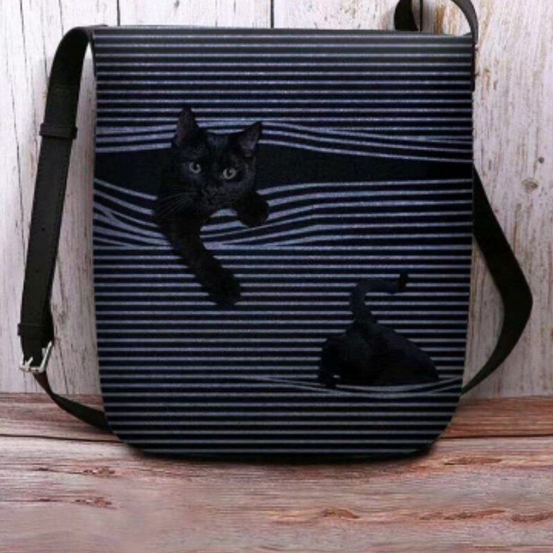 Women Clock and Cat Printing Messenger Bag Vintage Tassel Bag Lady All-match Pack for Women: 13