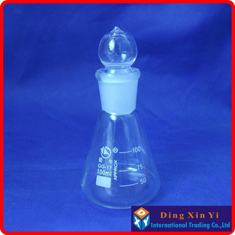 (4pieces/lot)100ml Conical flask with stopper, Conical flask,with ground-in glass stopper Boro 3.3 glass,
