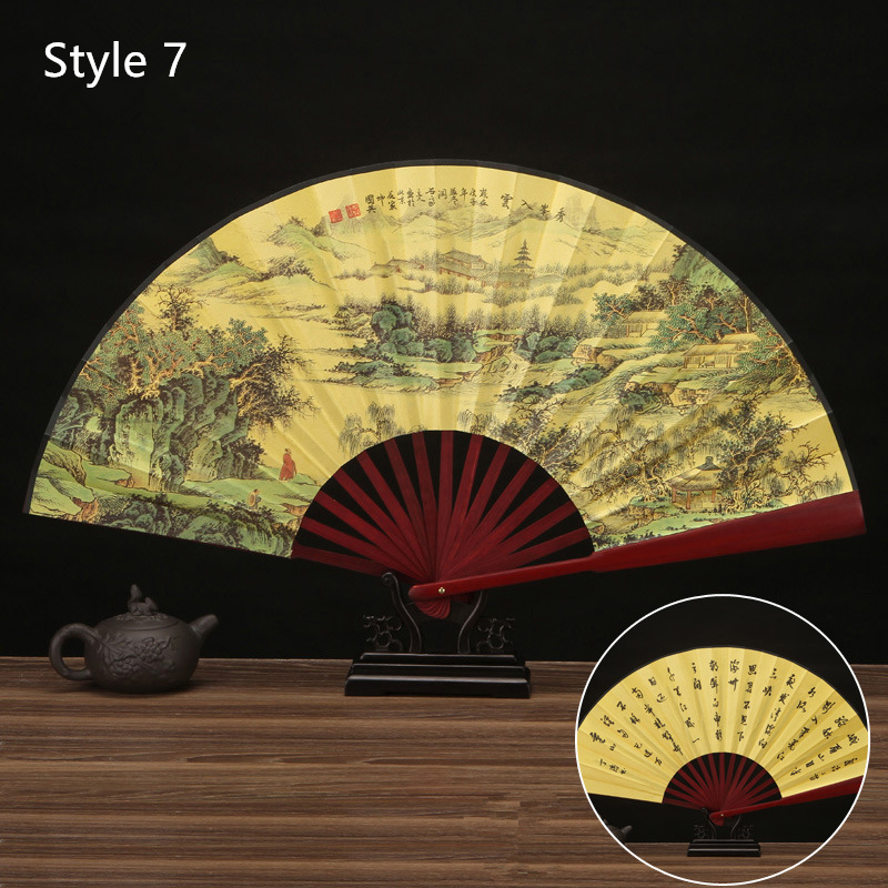 10 Inch Vintage Bamboe Fan Chinese Vouwen Zijde Doek Fan Patroon Art Craft Wedding Dance Hand Fan: Style 7
