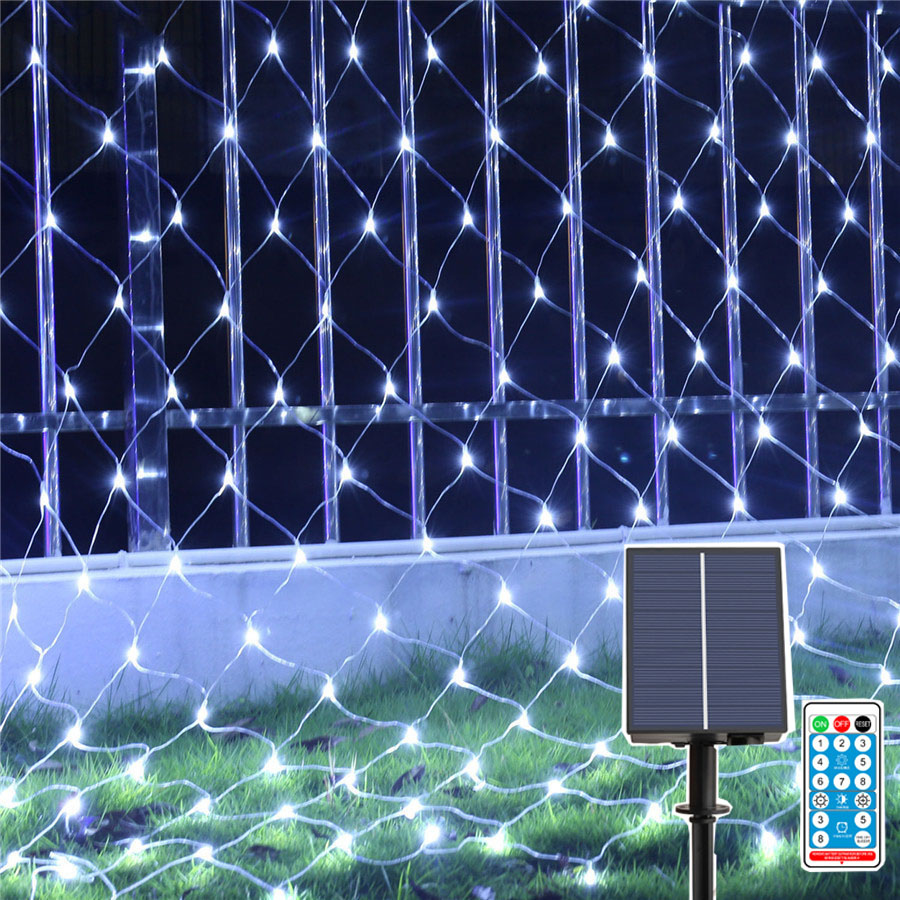 Filet lumineux solaire LED 3x2M 6x4M, rideau lumineux en maille pour fenêtre, décoration féerique pour mariage, noël et: White / 2X3M 200LEDS