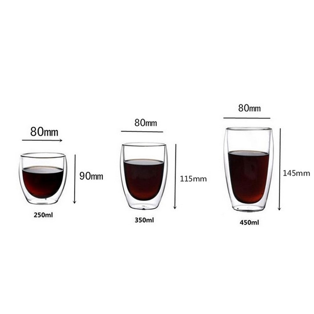 1pc 250/350/450ml dobbeltvægge shotglas dobbeltvægge espressokaffekop