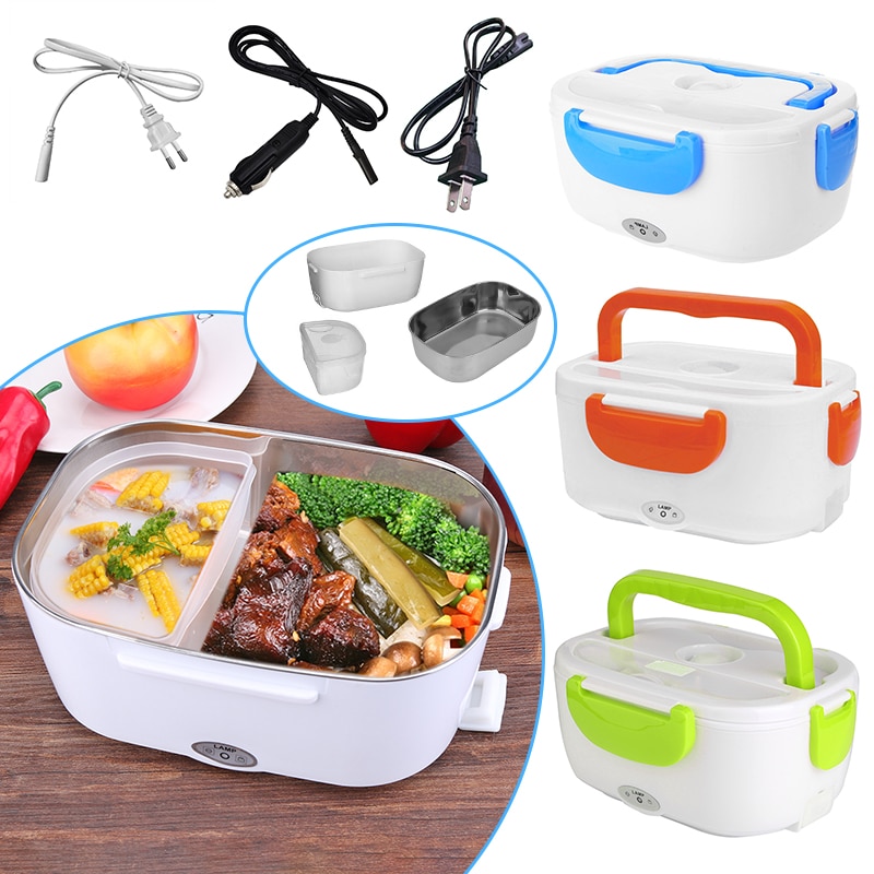 2 in 1 auto & thuis elektrisch verwarmde lunchbox draagbaar 12v 110v 220v bento boxen voedselverwarmer rijstcontainer amerikaanse stekker/eu-stekker