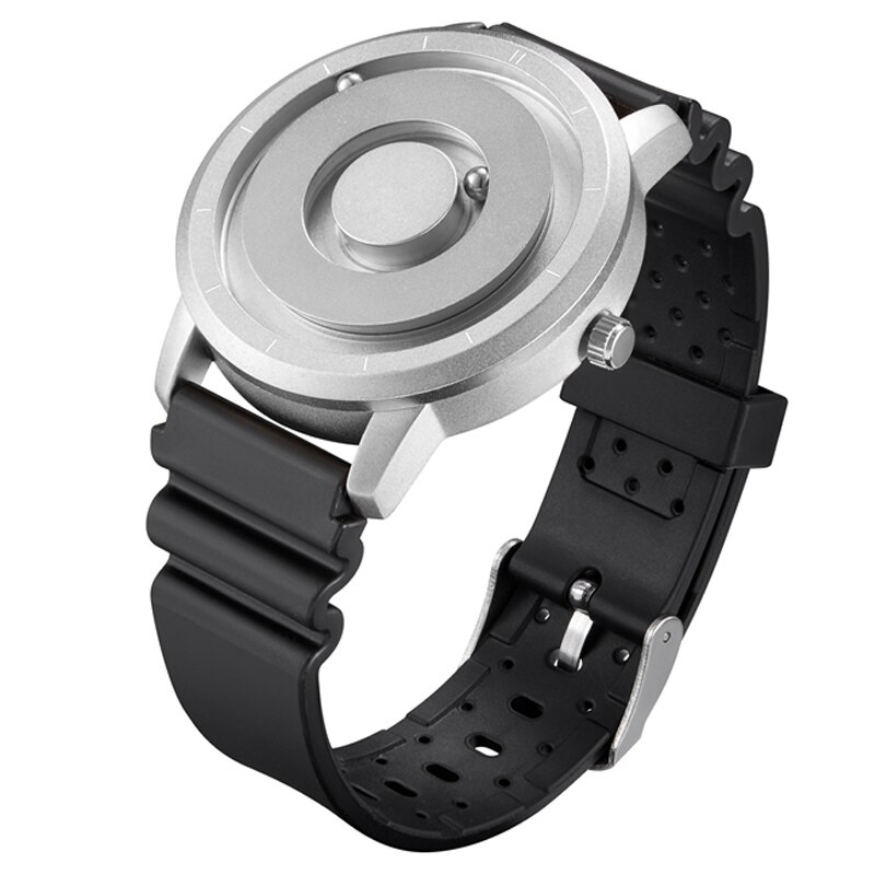 EUTOUR Innovative Black Sliver Magnet Magnetic Metal Multifunctional Watch Men's Sports Quartz Watch Cool Watch Male Reloj: Sliver Black