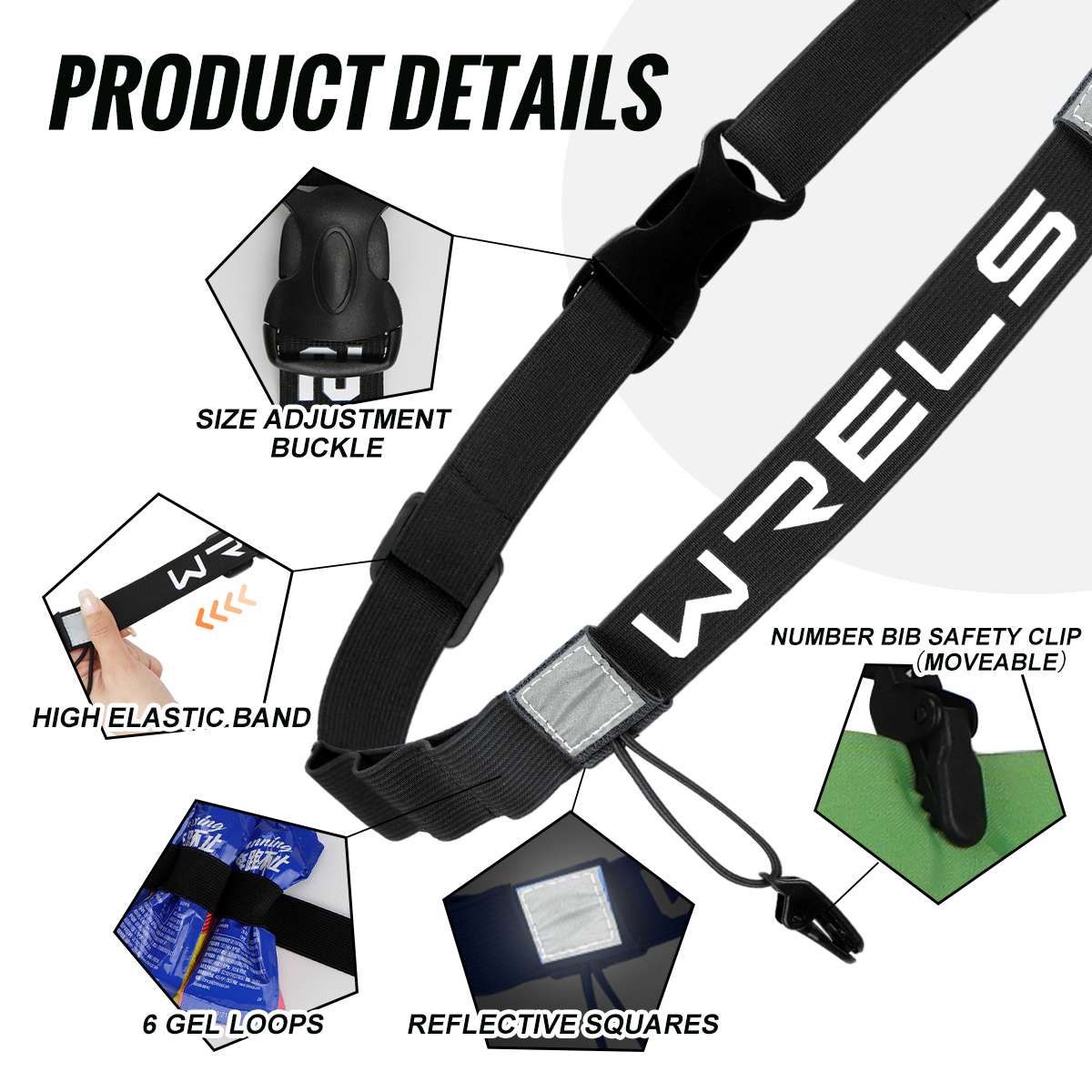 WRELS Running Bib Holder Race Belt Runner Bib Strap Race Number Belt for Triathlon Marathon Runing Cycling Adjustable Waist Belt