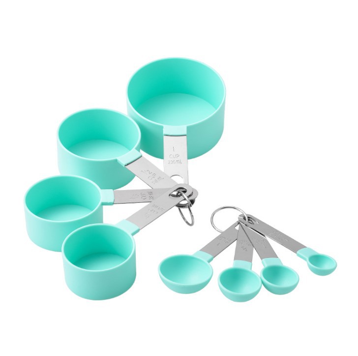 4Pcs/8Pcs Measuring Cup and Spoon Multipurpose Spoon Cup Measuring Tool Baking Accessories Stainless Steel Handle Kitchen Gadget: Green Set