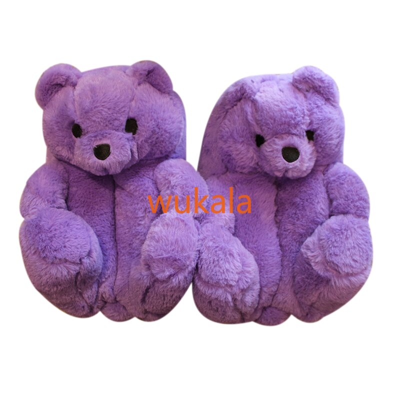Pantofole da donna in peluche viola orsacchiotto uva viola morbida pantofola da casa per donna orso carino ragazze pelliccia sintetica pelliccia scivoli scarpe pelose