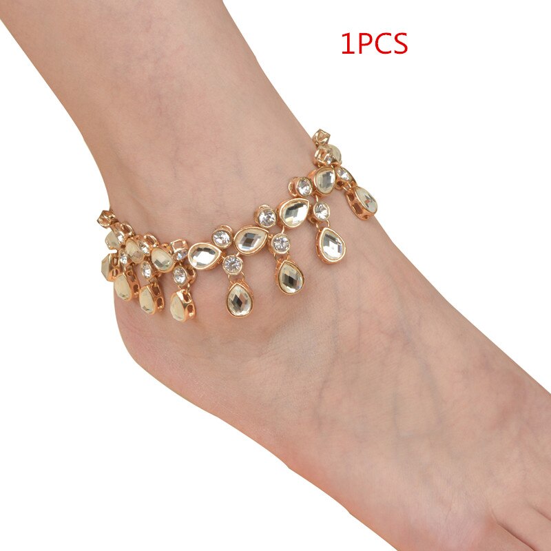 Kristall Barfuß Sandalen Fußkettchen Armband für Frauen Strass Braut Toe Ankle Armband Fuß Kette Schmuck Strand Hochzeit: 1PC Golden Color