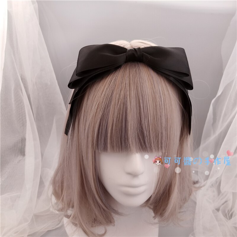 Lolita, diademas con lazo KC estilo japonés, dulces accesorios para el cabello de corazón para niñas, diadema Harajuku, tocado: Black