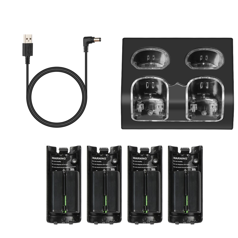 For Nintendo Wii Remote Controller Charger Dock Charging Station USB Cable Cradle with Rechargeable Battery Game Accessories: Model3 Black