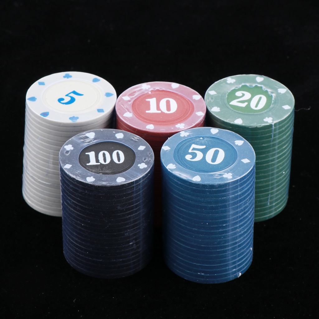 100 Pieces Plastic Poker Chips with Number of 5,10,20,50,100 - Counting Chips