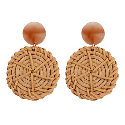 AENSOA Fashion Handmade rattanowe dzianiny spadek kolczyki unikalne 2021 lato wisiorek kolczyki geometryczne dla kobiet Party biżuteria prezent: 17
