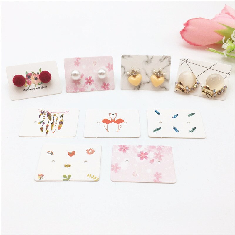 200 PCS 3.5x2.5cm DIY Multicolor handmade stud earring tag square shape small cute earring packing display tag card