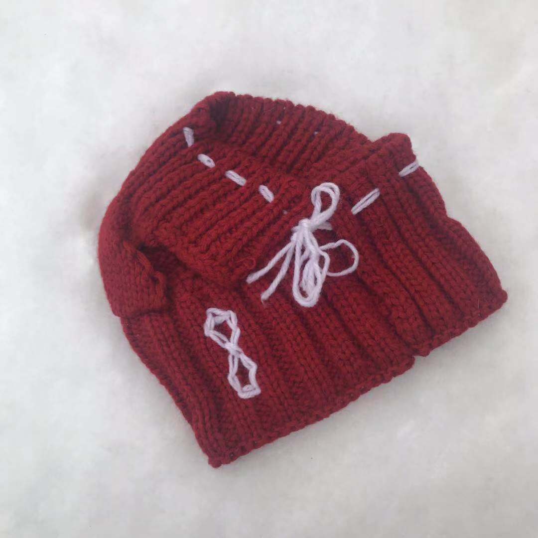 Winter Woolen Dog Birthday Cap Pet Hats Dog Accessories Puppy Hat With Ball Head Wear for Small Dogs French Bulldog Pet Products: Red