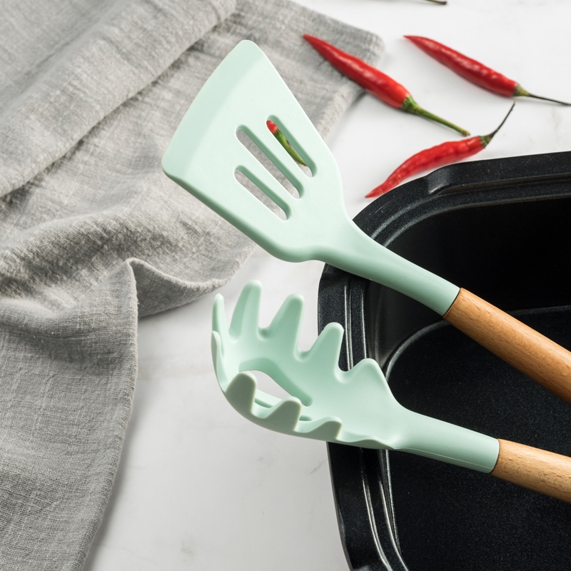 Grön silikon köksredskap verktyg tillbehör non-stick kokkärl set spatel slev äggvispar spade köksredskap