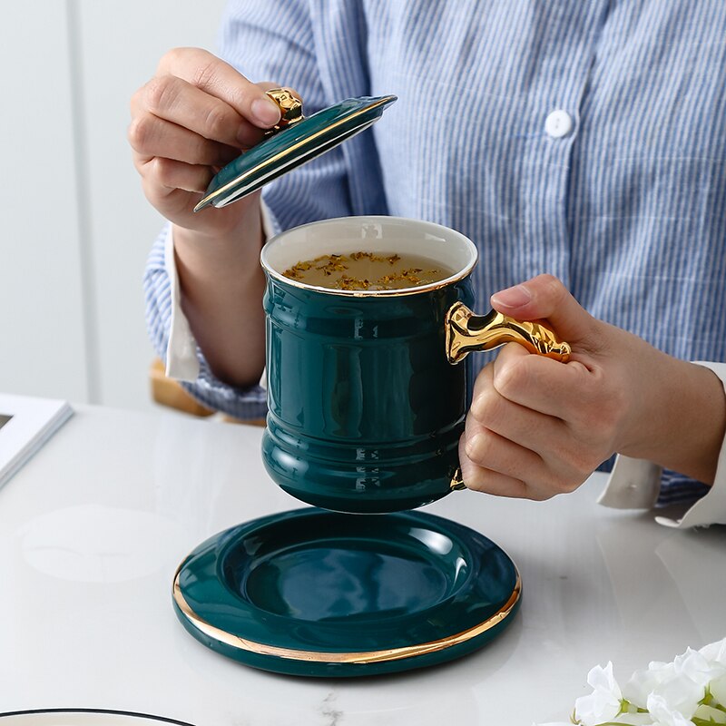 ceramic cup office boss cup coffee cup breakfast water cup large capacity Tea Mug with cover