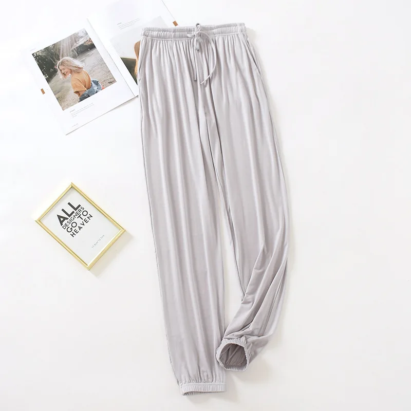 Pantalones japoneses de estilo para el hogar para mujer, pantalones finos de modal holgados de talla grande de color sólido para primavera y verano, pantalones para el hogar para mujer: XXL / Azul