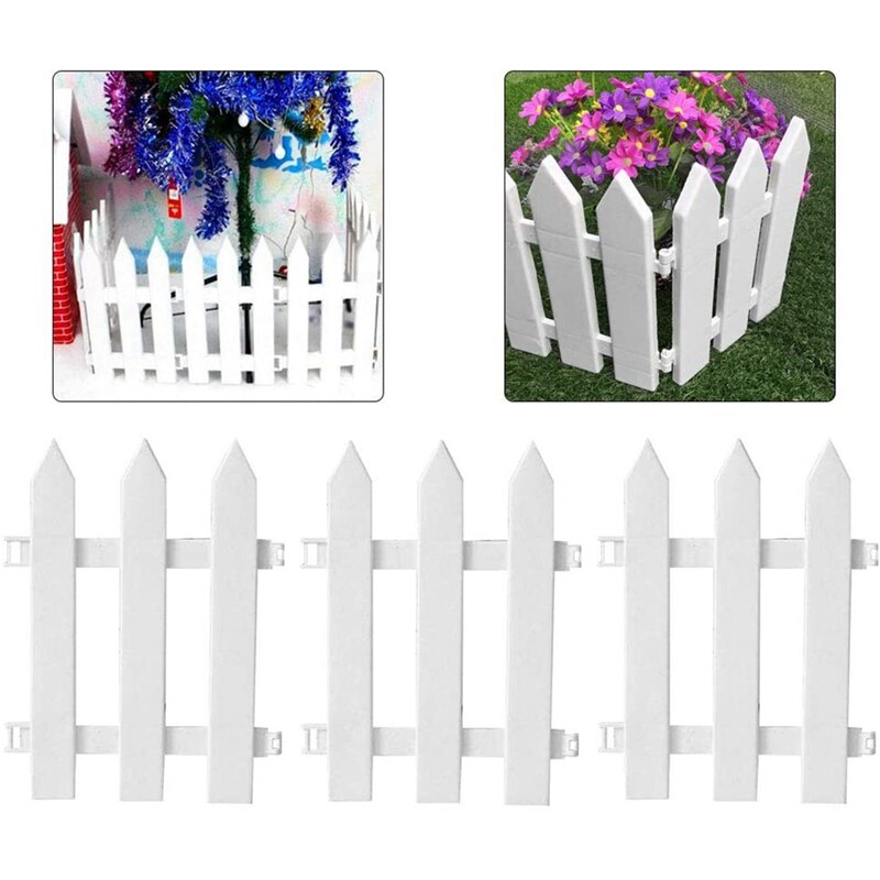 20Pcs Picket Fence Christmas Tree Fence Decoration Garden Lawn Courtyard Fence White
