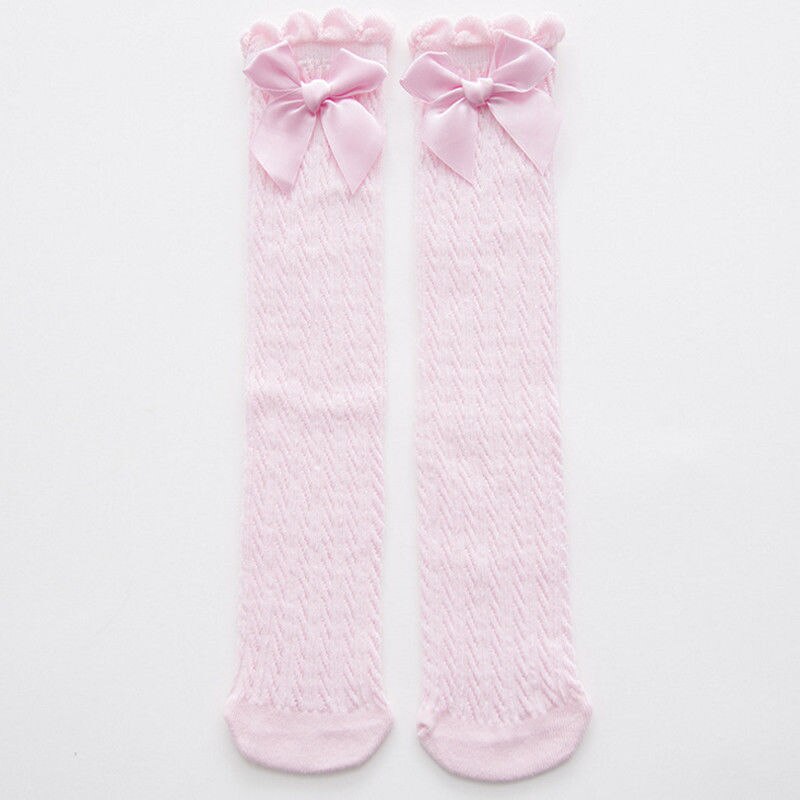 Pudcoco prinses babymeisje kniekousen katoen ademend kinderen lange kous zomer schattige kant strik feestkousen: Roze / 38cm