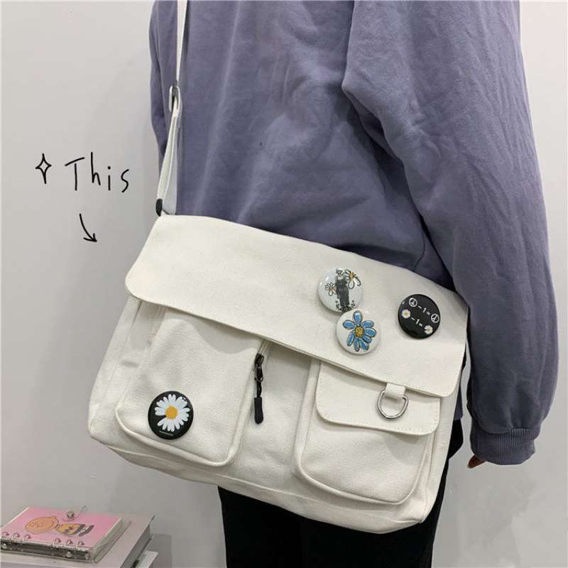 Canvas Tassen Winkelen Cross Bag Jeugd Casual Dames Grote Capaciteit Schoudertas Effen Kleur Vrouwen Messenger Bags: white / Pin Panda