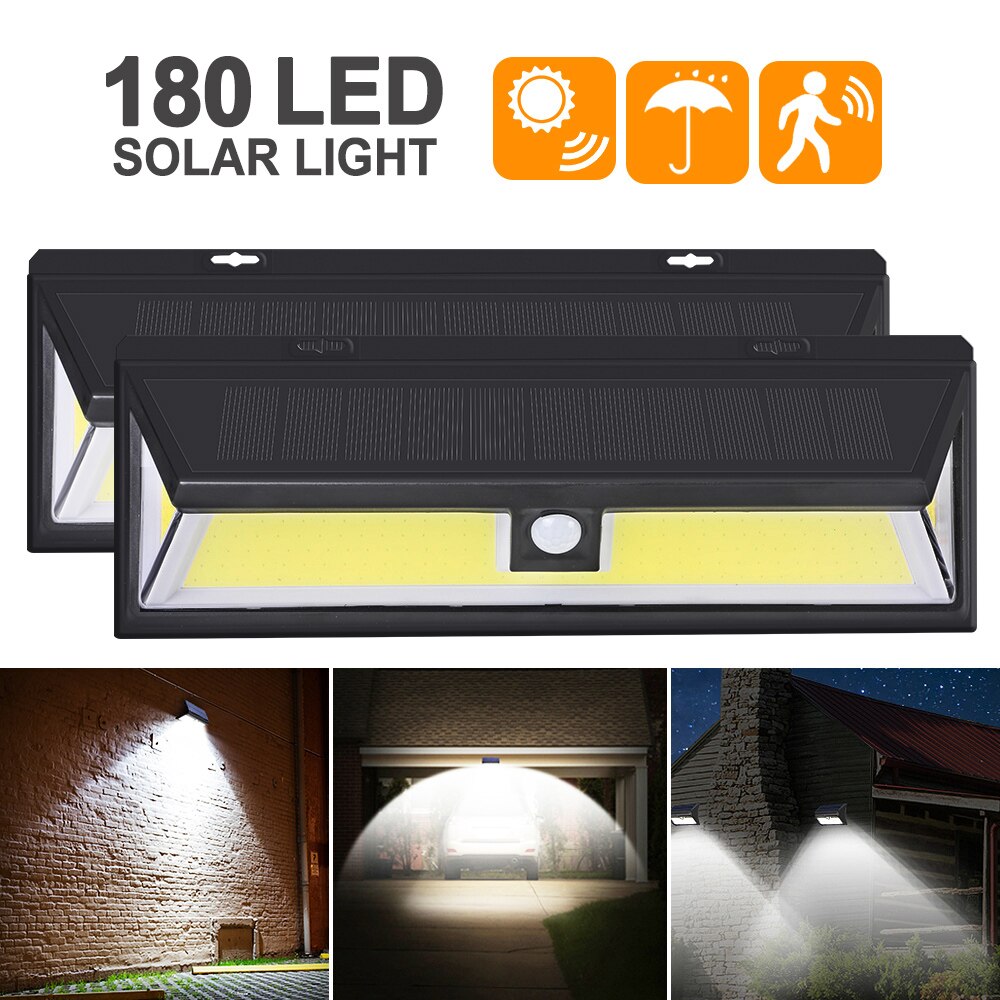 COB 180 led solar lamp outdoor waterproof PIR Motion Sensor Street Lamp for Garden Decoration Solar Light: 180led 2pcs