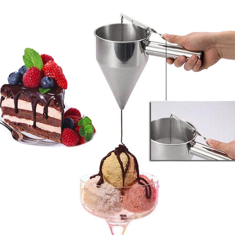 Stainless Steel Donut Cupcake Batter Dispenser Funnel Pancake Maker Helper Rack Spring-loaded Handle HEE889