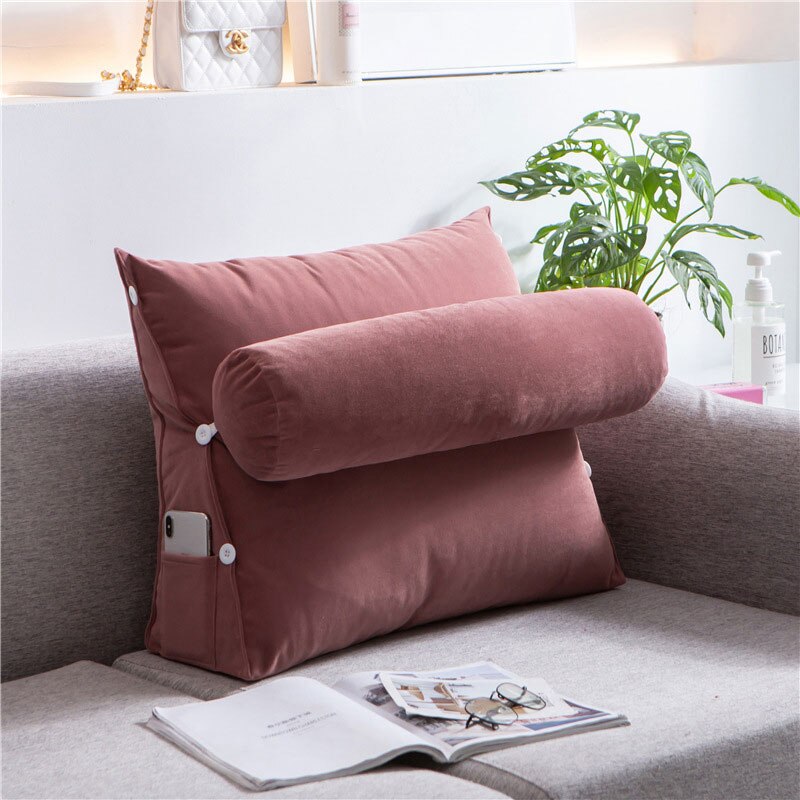 Triangle Body Pillow for Reading &amp; Bed Rest Sofa Waist Cushion Solid Color Wedge Backrest Pillow Back Cushion Headboard Pillow: Cameo red