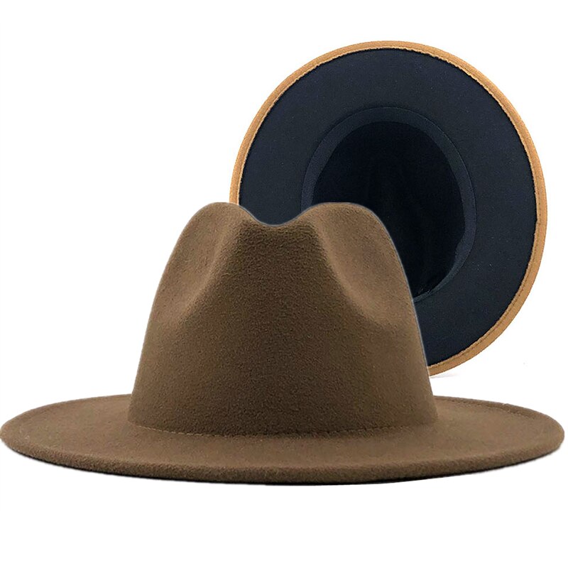 Unisex Äußere Royalblau Innen Roten Wollfilz Jazz Fedora Hüte mit Dünnen Gürtel Schnalle Männer Frauen Breite Krempe Panama Trilby kappe L XL: 02 / 56-58CM