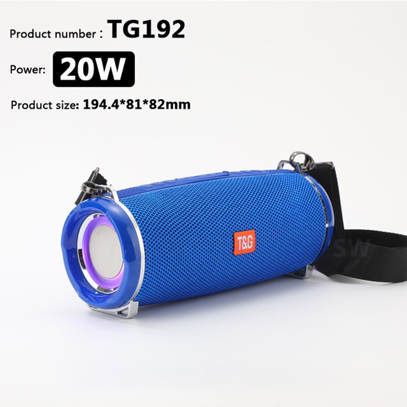 TG187 Altoparlante Bluetooth da 50 W ad alta potenza Colonna portatile impermeabile da esterno Altoparlante potente per altoparlanti per computer Subwoofer BoomBox Supporto per sistema 3DStereo Music Center TF FM AUX: TG192 Blue